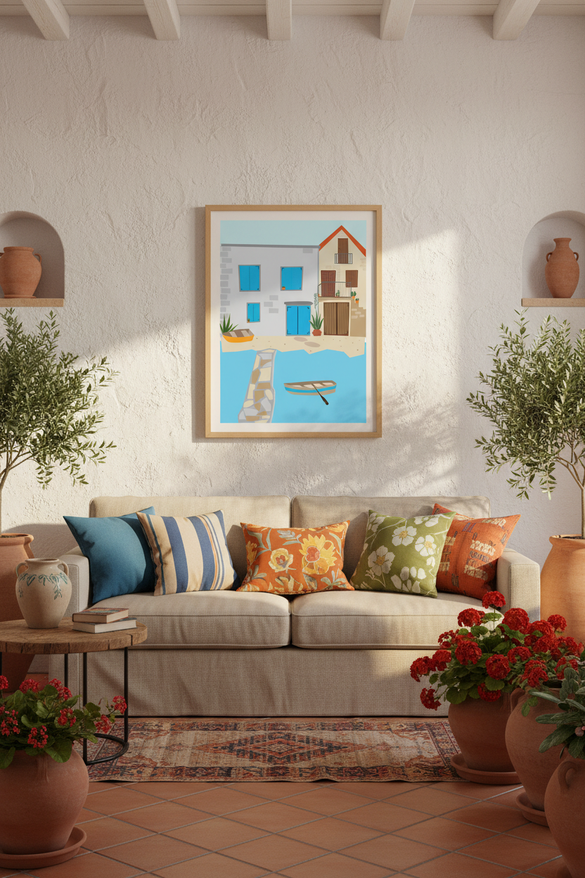 Coastal houses poster 30x40cm straight view in Mediterranean home